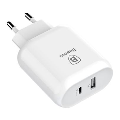 Зарядное устройство USB Type-C с кабелем Baseus (2 USB) Quick Charge 32Вт 5V/9V/12V Bojure Series разъем Lightning (TZTUN-BJ02) Белый