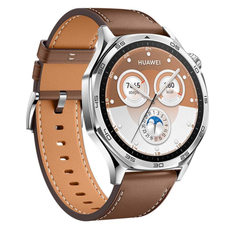Часы HUAWEI Watch GT 5 Silver, 46 мм, цвет корпуса серебряный, цвет ремешка коричневый