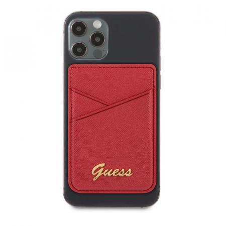 Магнитный картхолдер Guess Wallet Cardslot MagSafe Saffiano Script logo (GUWMSSASLRE) Красный
