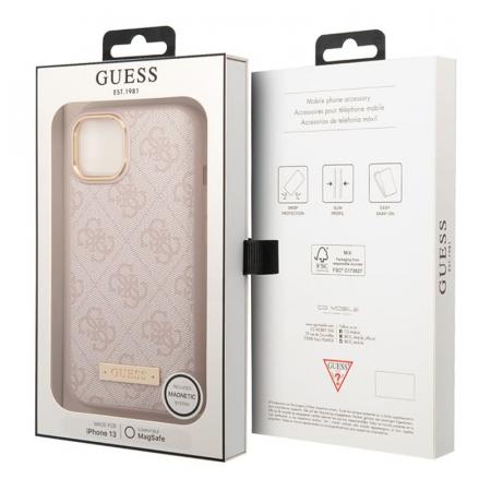 Чехол Guess для iPhone 13 с Magsafe PU 4G Plate metal logo Hard (GUHMP13MU4GPRP) Розовый