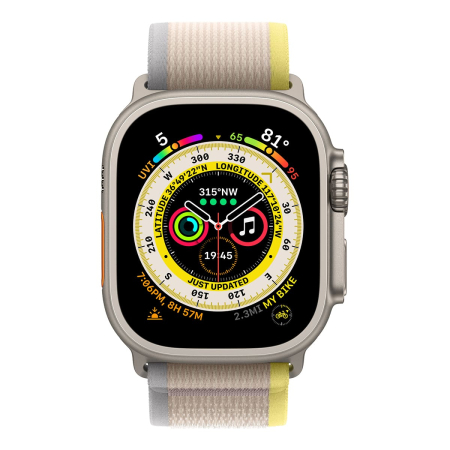 Apple Watch Ultra, 49 мм корпус из титана цвета «Natural», ремешок Trail Loop размера M/L цвета «Yellow/Beige»