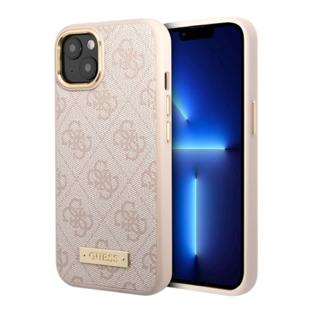 Чехол Guess для iPhone 13 с Magsafe PU 4G Plate metal logo Hard (GUHMP13MU4GPRP) Розовый