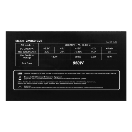 Блок питания Zalman GigaMax ZM850-GVIII (ZM850-GV3) Bronze, 850 Вт Чёрный