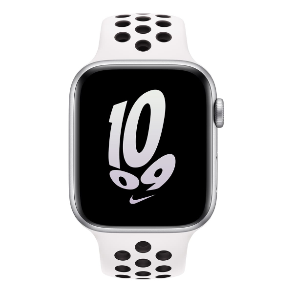 Apple Watch Nike SE (2022), 44 мм корпус из алюминия цвета «Silver», ремешок Nike Sport Band размера M/L цвета «Summit White/Black»