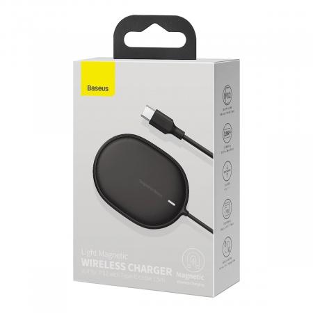 Беспроводное зарядное устройство 15w Baseus Light Magnetic Wireless Charger, Type-C кабель 1,5 м (WXQJ-01) Black, чёрный