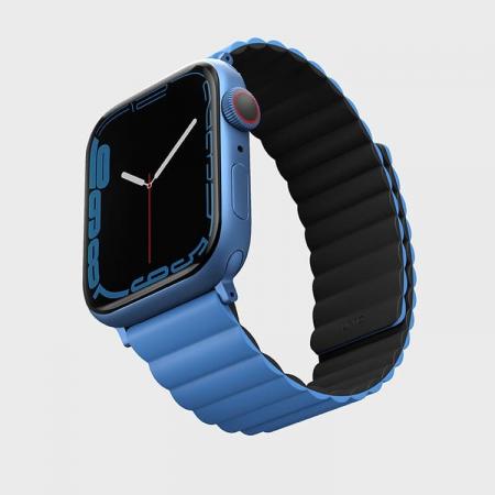 Силиконовый ремень UNIQ для Apple Watch 41/40/38 мм Revix reversible Magnetic (41MM-REVBLUBLK) Синий/Черный