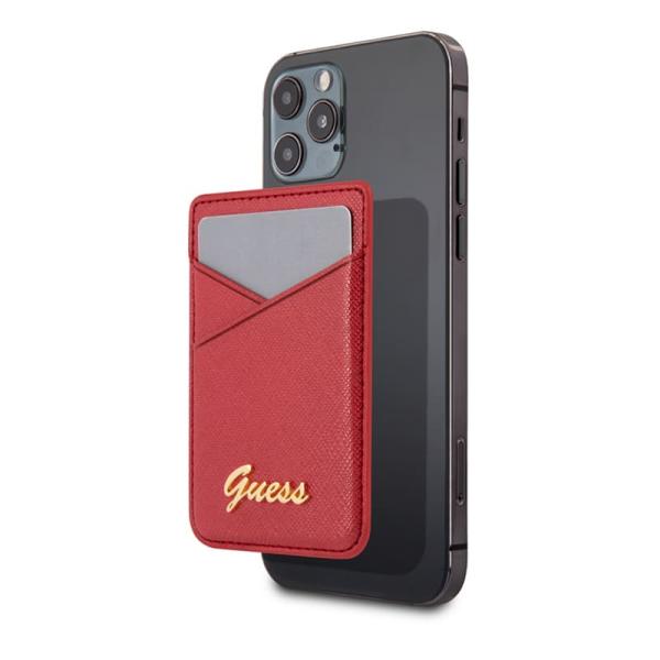 Магнитный бумажник Guess Wallet Cardslot MagSafe Saffiano Script logo (GUWMSSASLRE) Красный