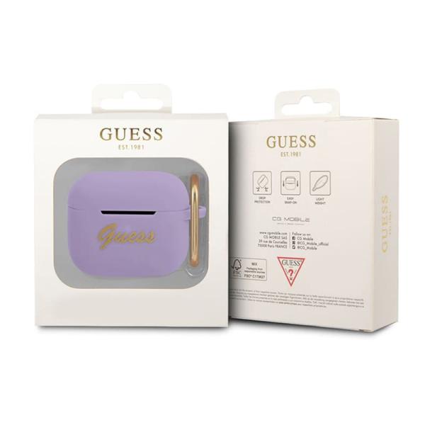 Чехол Guess для AirPods 3 с карабином CG Mobile Silicone with ring Script logo (GUA3SLSMP) Фиолетовый
